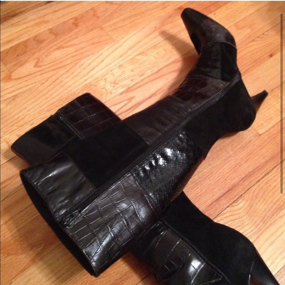 Bandolino 8.5 Black Leather Patchwork Boots - Picture 5 of 7